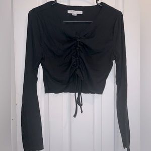 Women’s black crop top lace down front